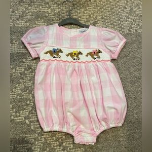 Pink Gingham Smocked Derby Bubble 9 Month